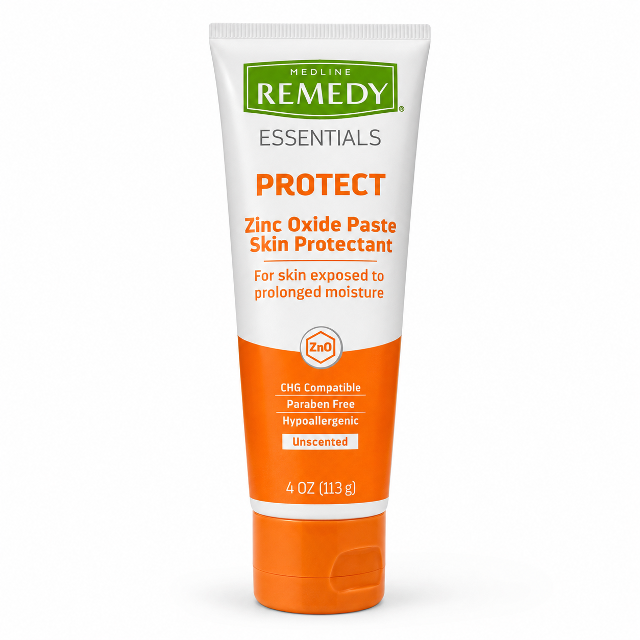 Medline Remedy Formerly Sensi-Care CHG Compatible Skin Protectant Barrier Cream Zinc Oxide Paste, 4 oz Tube, Unscented