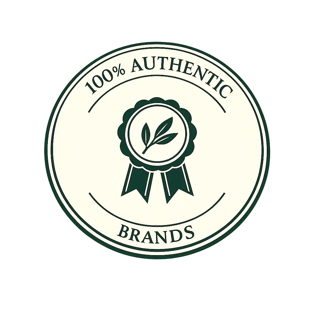 100% Authentic Brands seal with green leaf emblem for verified clinical skincare and wellness products